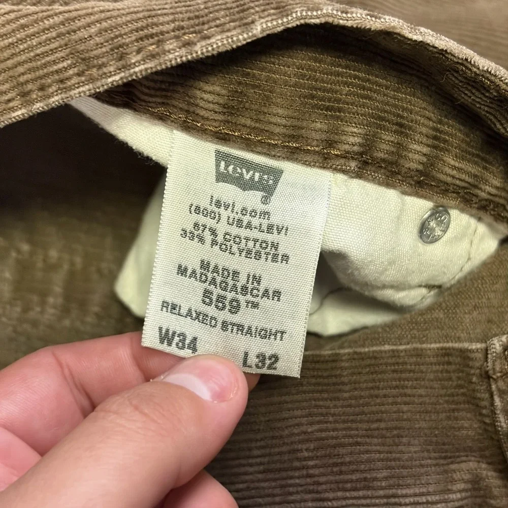VTG Levi's 559 Corduroy Pants Relaxed Straight Mens 34x31 Brown Baggy Skater Y2K